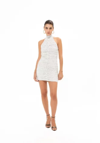 WHITE POLKA MINI DRESS