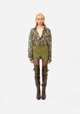 OLIVE FAUX LEATHER SHORTS