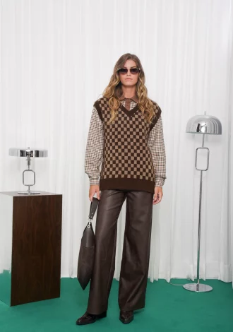 PURPOSE FAUX LEATHER PANTS BROWN
