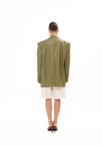 OLIVE FAUX LEATHER BLAZER