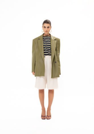 OLIVE FAUX LEATHER BLAZER