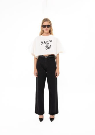 BLACK STRAIGHT-LINE PANTS