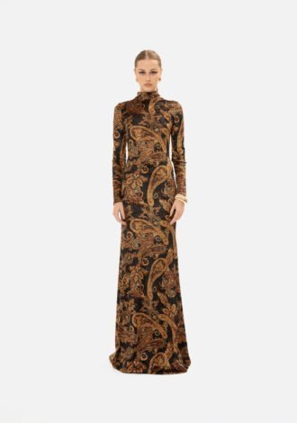 GOLDEN-BROWN PAISLEY DRESS