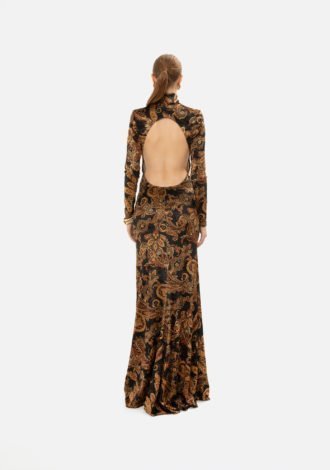 GOLDEN-BROWN PAISLEY DRESS