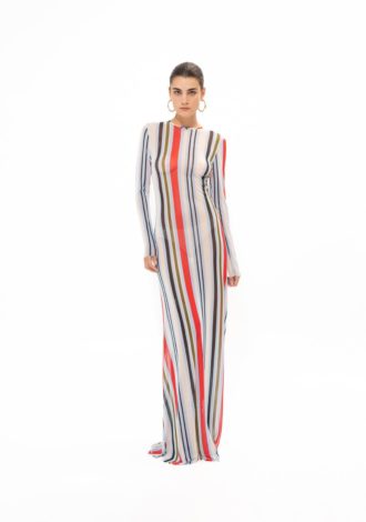 RED STRIPED MESH DRESS