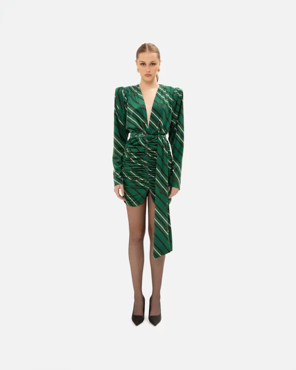 BLACK & GREEN STRIPED MINI DRESS