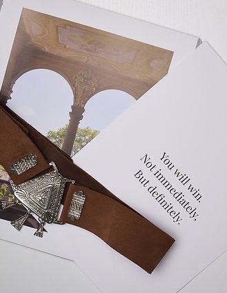 “TEARS OF PEARLS” CHOCOLATE SUEDE LEATHER BELT