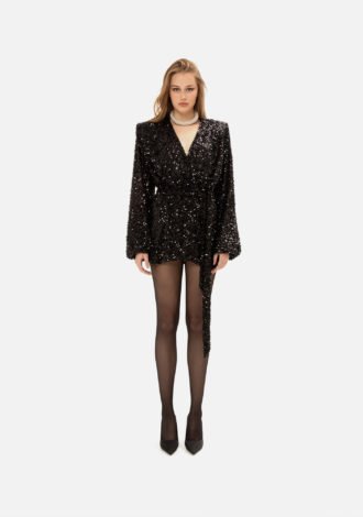 BLACK SEQUINED MINI DRESS