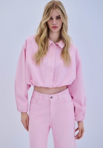 COMBOS DENIM JACKET CROP PINK