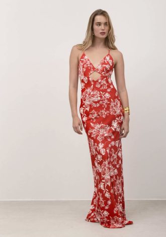 RUBY RED FLOWERS PRINT DRESS