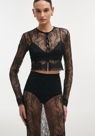 VEIL CARDIGAN TOP BLACK