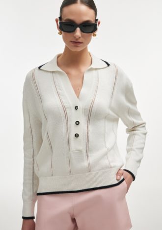 LAUREN KNITTED BLOUSE WHITE/BLACK