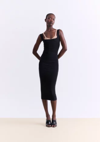 BLACK FITTED MIDI DRESS