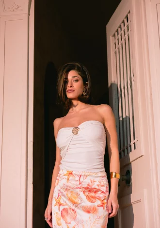 CORAL WHITE STRAPLESS TOP