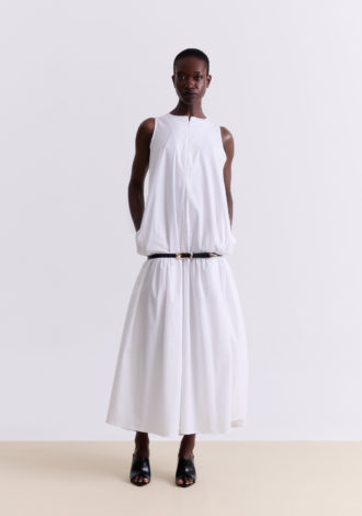 WHITE COTTON MIDI DRESS