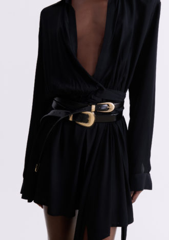 BLACK WRAP MINI DRESS