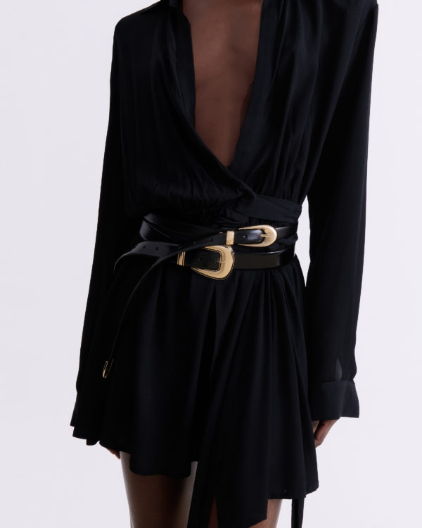 BLACK WRAP MINI DRESS - Image 2