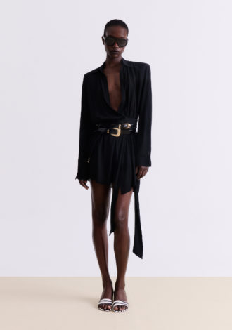 BLACK WRAP MINI DRESS