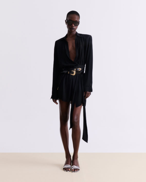 BLACK WRAP MINI DRESS