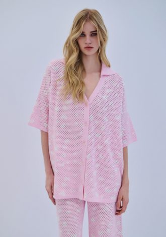COMBOS 0009 CARDIGAN POLO V HEARTS PINK