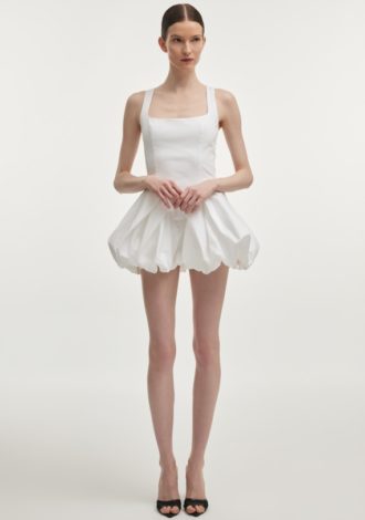 HIBISCUS BUBBLE MINI DRESS WHITE