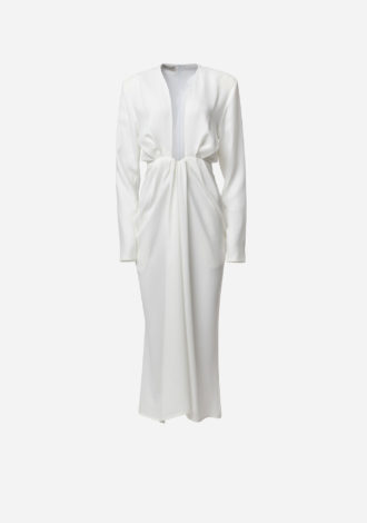 WHITE DRAPED MIDI DRESS