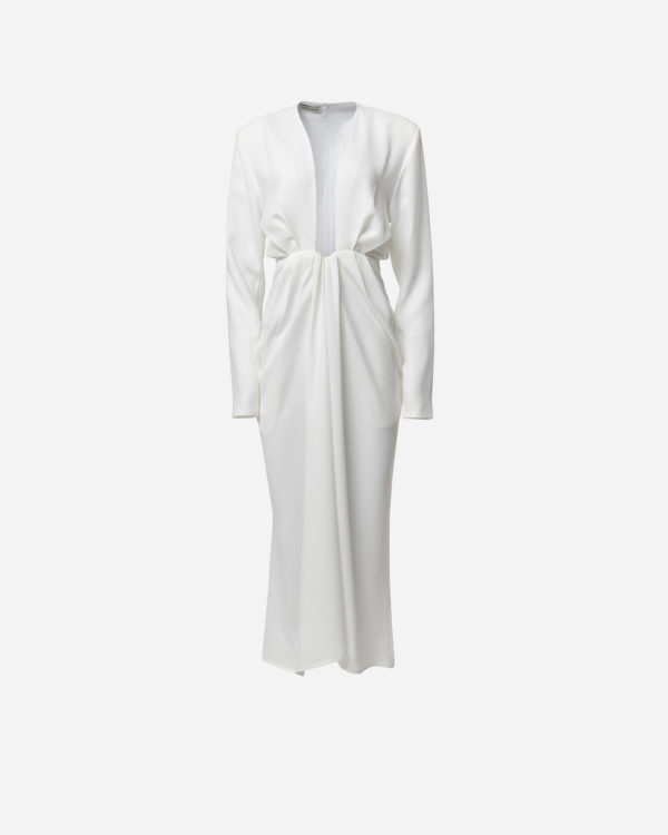 WHITE DRAPED MIDI DRESS - Image 2