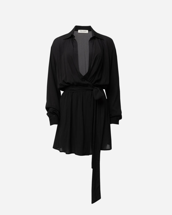 BLACK WRAP MINI DRESS - Image 3