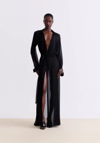BLACK SILK SHEER MAXI DRESS