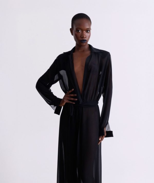 BLACK SILK SHEER MAXI DRESS - Image 3
