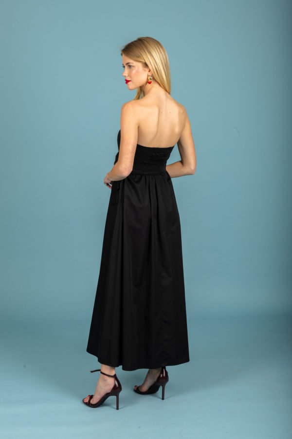TONI STRAPLESS POPLIN DRESS (JET BLACK) - Image 3