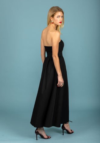 TONI STRAPLESS POPLIN DRESS (JET BLACK)