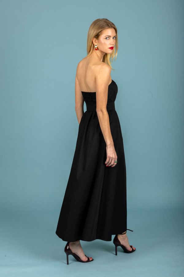 TONI STRAPLESS POPLIN DRESS (JET BLACK) - Image 2