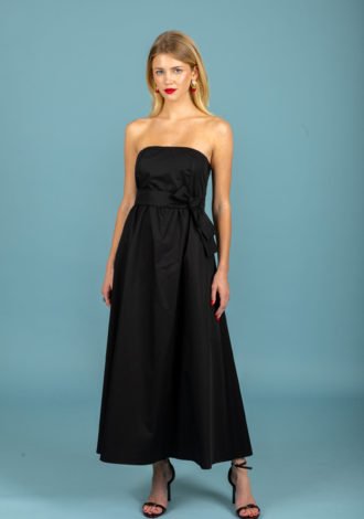 TONI STRAPLESS POPLIN DRESS (JET BLACK)
