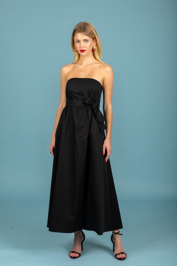TONI STRAPLESS POPLIN DRESS (JET BLACK)