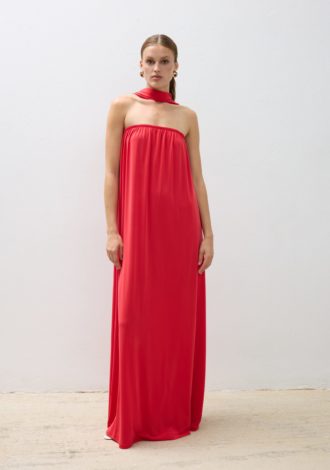 COMBOS 0132 DRESS MAXI STRAPLESS SCARF RED