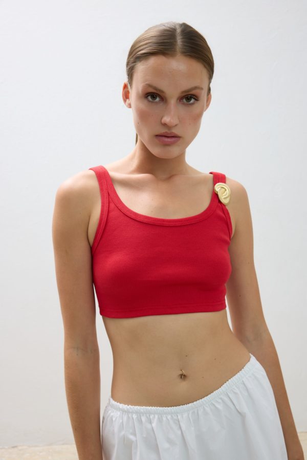 COMBOS 0136 CROP TOP GOLD PIN RED